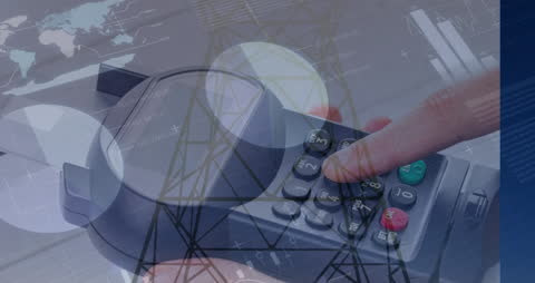 Hand Navigating Vintage Mobile Device with Graphical Overlay