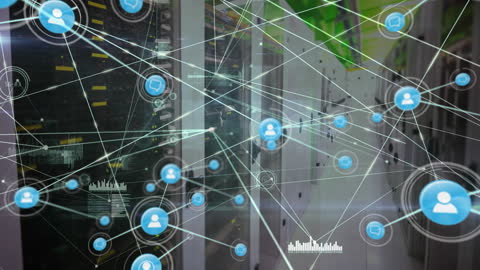 Futuristic Digital Network Interface in Server Room