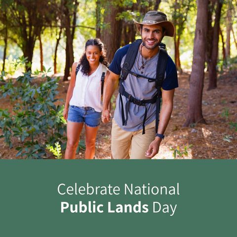 Adventure-loving couple celebrating national public lands day in forest