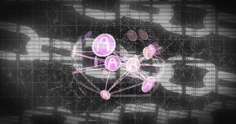 Digital network with media icons over blockchain concept