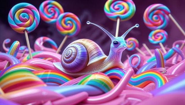 Fantasy Snail with Rainbow Shell on Candy Land
