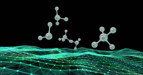 3d molecules over digital mesh conveying scientific concepts