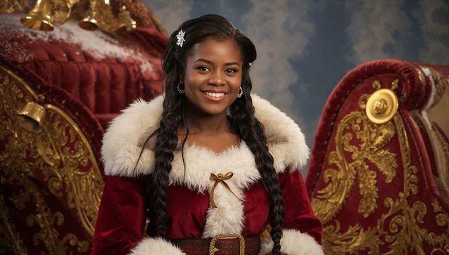 Festive sophisticated woman in ornate sleigh with luxurious couture