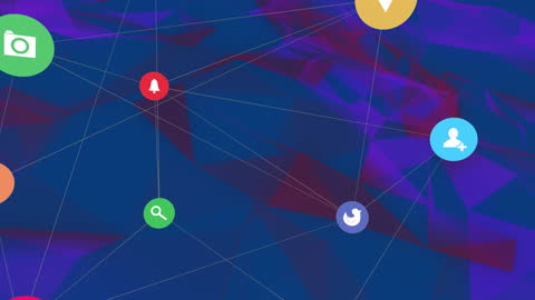 Abstract Network of Digital Icons with Plexus Background