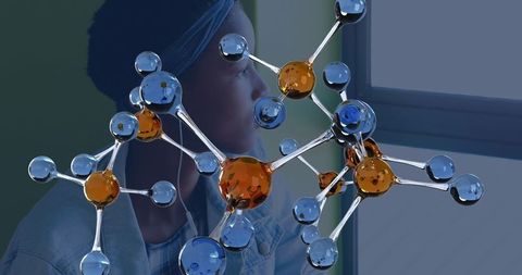Molecules Overlay with African American Woman Using Smartphone
