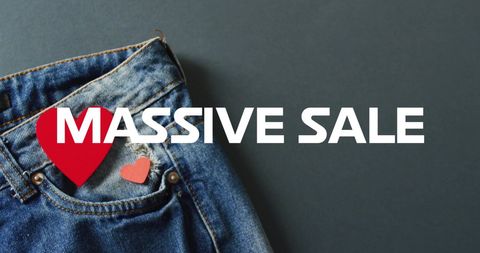 Massive Sale Text with Denim Jeans and Heart Symbols - Download Free Stock Images Pikwizard.com