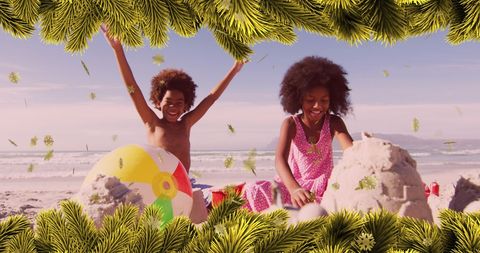 Festive Beach Fun: Children Playing at the Coast