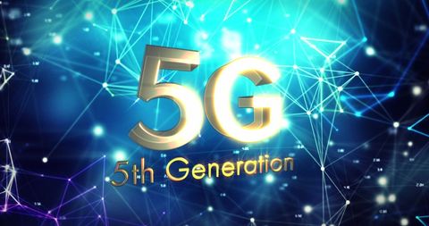 Golden 5G Text on Futuristic Digital Network Background