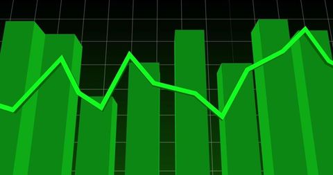 Green Line Graph with Vertical Bars for Data Analysis