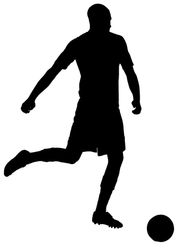 Transparent silhouette of male football player in action on field