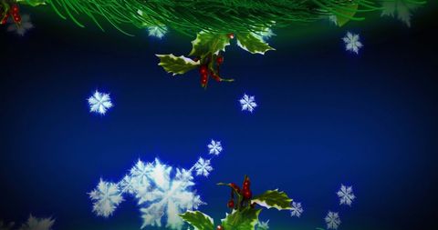 Christmas-Themed Background with Holly and Snowflakes
