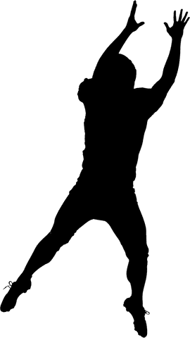 American football player catching in motion on transparent background