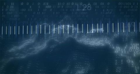 Futuristic digital landscape with glowing vertical bars