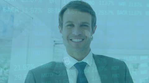 Businessman Interacting with Digital Financial Data Display