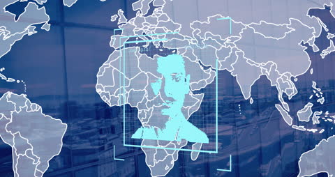 Global Networking Concept with Digital World Map Overlay and Face Mask