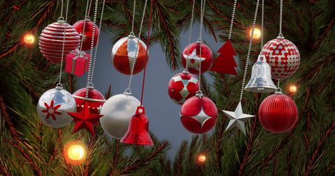Festive Christmas Baubles with Cedar and Twinkling Lights - Download Free Stock Images Pikwizard.com