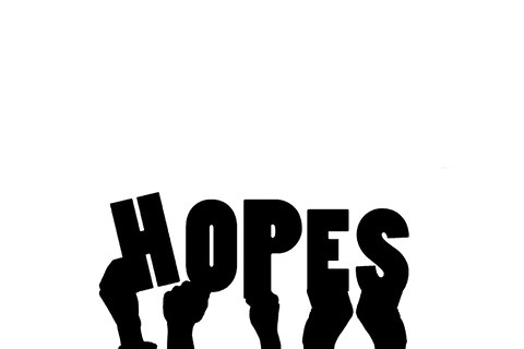 Transparent hands holding 'hopes' silhouette symbol