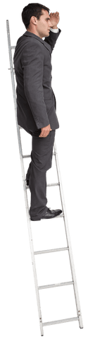 Transparent Businessman on Ladder Symbolizing Career Growth