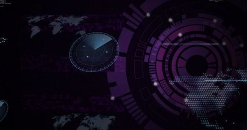 Futuristic Digital Interface with Radar and World Map