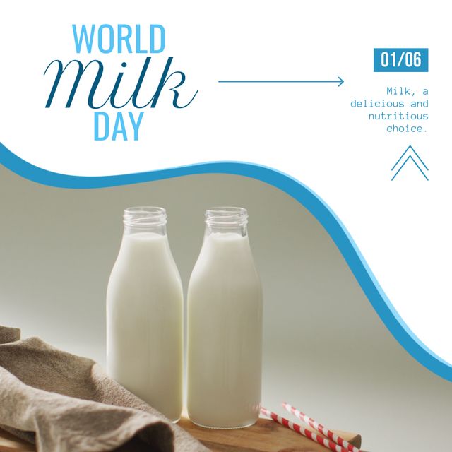 World Milk Day Celebration with Two Glass Bottles of Fresh Milk - Download Free Stock Templates Pikwizard.com