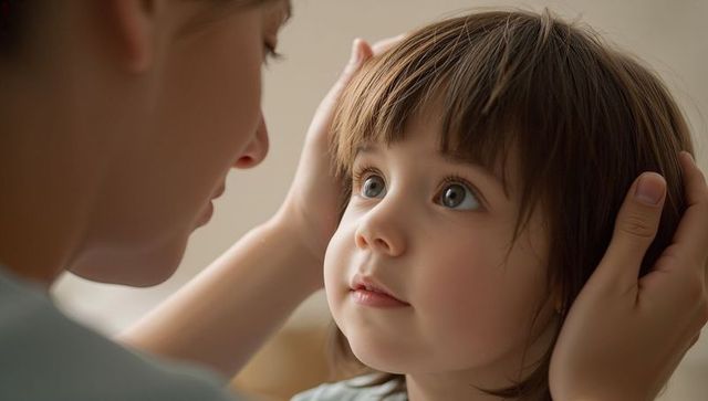 Parent guiding child face with gentle hands tender bonding moment of care intimate closeup