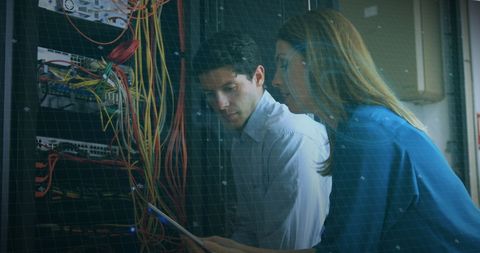 IT Professionals Managing Server Hardware with Circuit Overlay - Download Free Stock Images Pikwizard.com