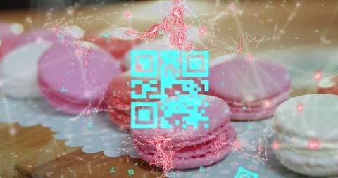 Digital QR Code Overlay on French Macarons Display