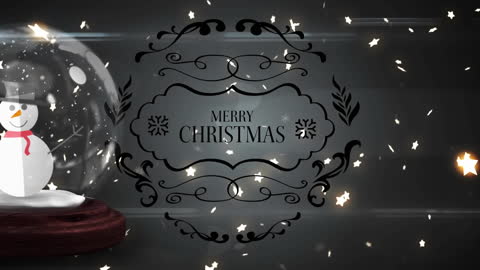 Festive Snowman in Snow Globe with Merry Christmas Text Overlay