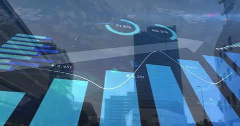 Financial data integration with skyscraper backdrop for global finance insights