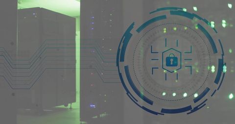 Secure Server Room with Futuristic Lock Icon Overlay - Download Free Stock Images Pikwizard.com