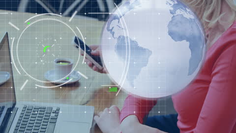 Businesswoman Using Smartphone In Futuristic Virtual Interface