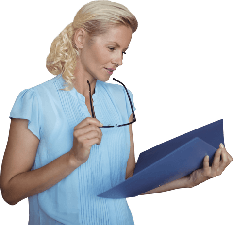 caucasian businesswoman carefully reviewing documents transparent background - Download Free Stock Videos Pikwizard.com