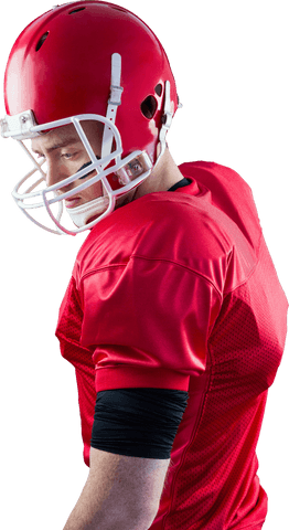 Transparent american football player in red jersey helmet