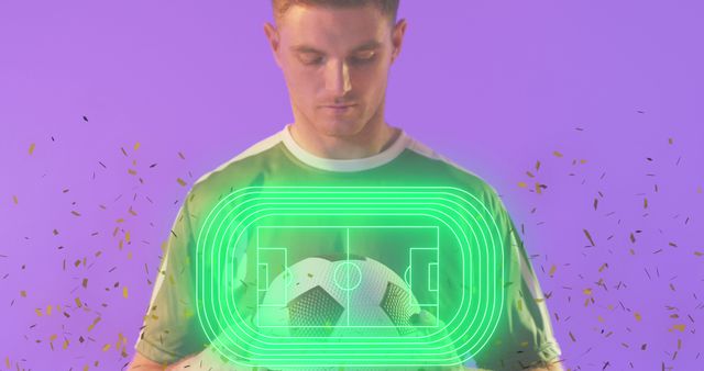 Soccer Player Holding Virtual Holographic Soccer Field - Download Free Stock Images Pikwizard.com