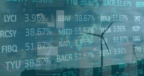 Renewable energy statistics with wind turbine and data overlay