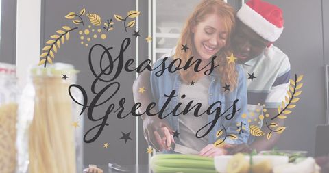 Interracial Couple Cooking for Christmas Holidays