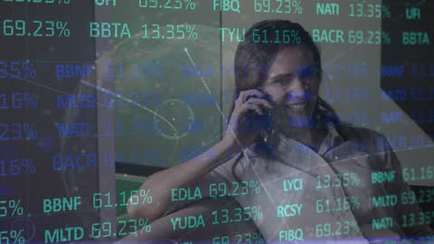 Businesswoman Engaging with Global Financial Data on Smartphone