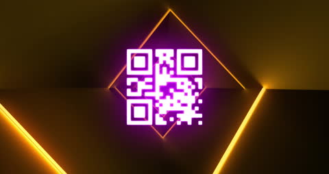 Glowing QR Code in Futuristic Cyber Space