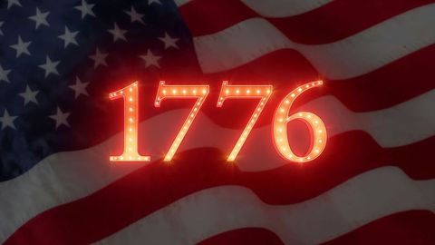 1776 glowing marquee on american flag background, patriotic symbolism