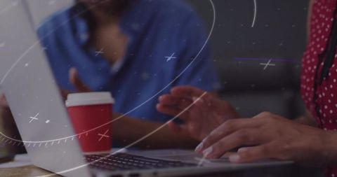 Team Collaboration at Work with Technology and Coffee