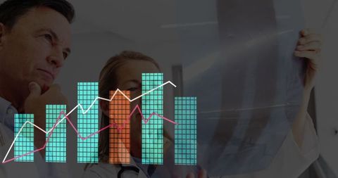 Doctors Analyzing X-Ray with Digital Data Illustrations