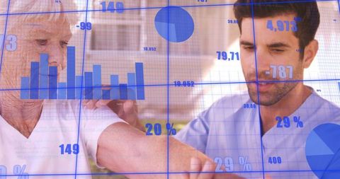 Elderly Rehabilitation Helping Session with Caregiver Guiding Arm and Data Overlays