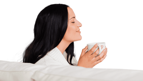 Transparent Woman Relaxing with Hot Beverage Enjoying Peaceful Moment