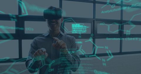 Man Engaging with Virtual Reality Technology Interface