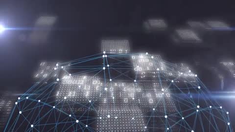 Futuristic Digital Network Connections Over Urban Skyline