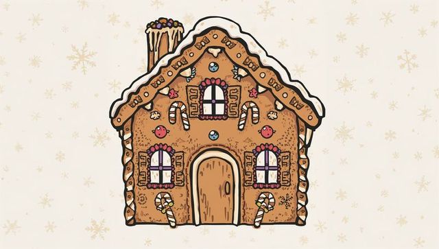 Whimsical Gingerbread Cottage with Icing, Candy Canes and Gumdrops