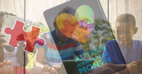 Children with Autism Exploring Technology and Puzzle Imagery - Download Free Stock Images Pikwizard.com