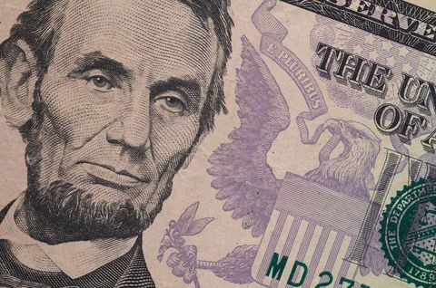 Close-Up of Abraham Lincoln Portrait on Five Dollar Bill