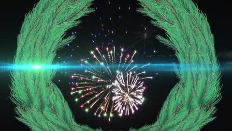Festive Fireworks Display with Digital Wreath Animation
