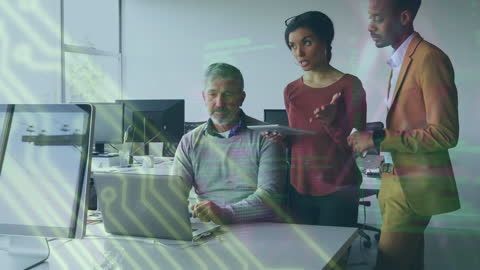 Diverse Coworkers Engaged in Data Processing Technology Discussion